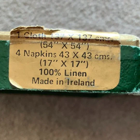 Vintage Irish Linen Green Tablecloth & 4 Napkins Chrysanthemum Design - Picture 5 of 6